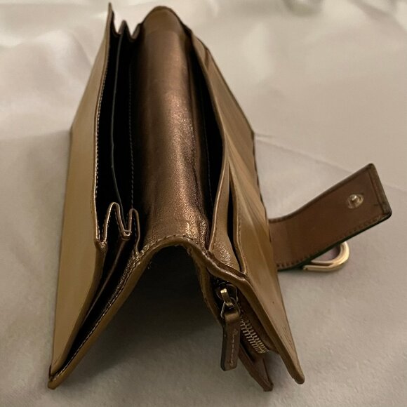 Authentic Gucci GG leather Long Wallet Snap Zip Closures Brown Green Red Accent - Picture 5 of 10